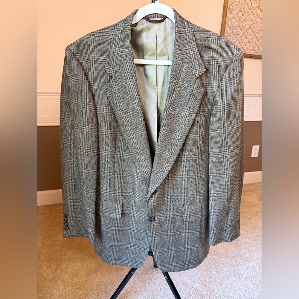 Hart Schaffner Marx Size 38R Gray & Green Pure Virgin Wool Front 2 Button Blazer - Picture 4 of 10